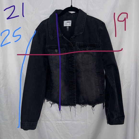 Ci Sono Denim Jacket Raw Hem Button Front Black Faded Cropped Jean Jacket - Picture 2 of 5